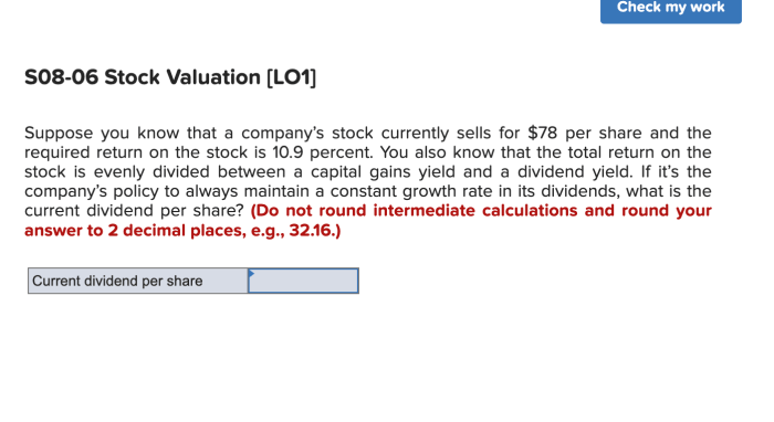 Stock price for t